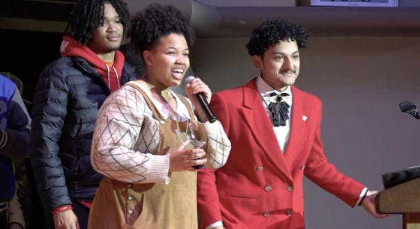 	Winner of the talent show, Abigail Moss, speaks after accepting her award.