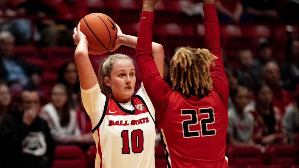 Graduate student Thelma Dis Augustdottir looks to inbound a pass for Ball State Women's Basketball against Chicago State Dec. 30. The Cardinals defeated the Cougars 119-52 at home. Ball State Athletics, photo provided