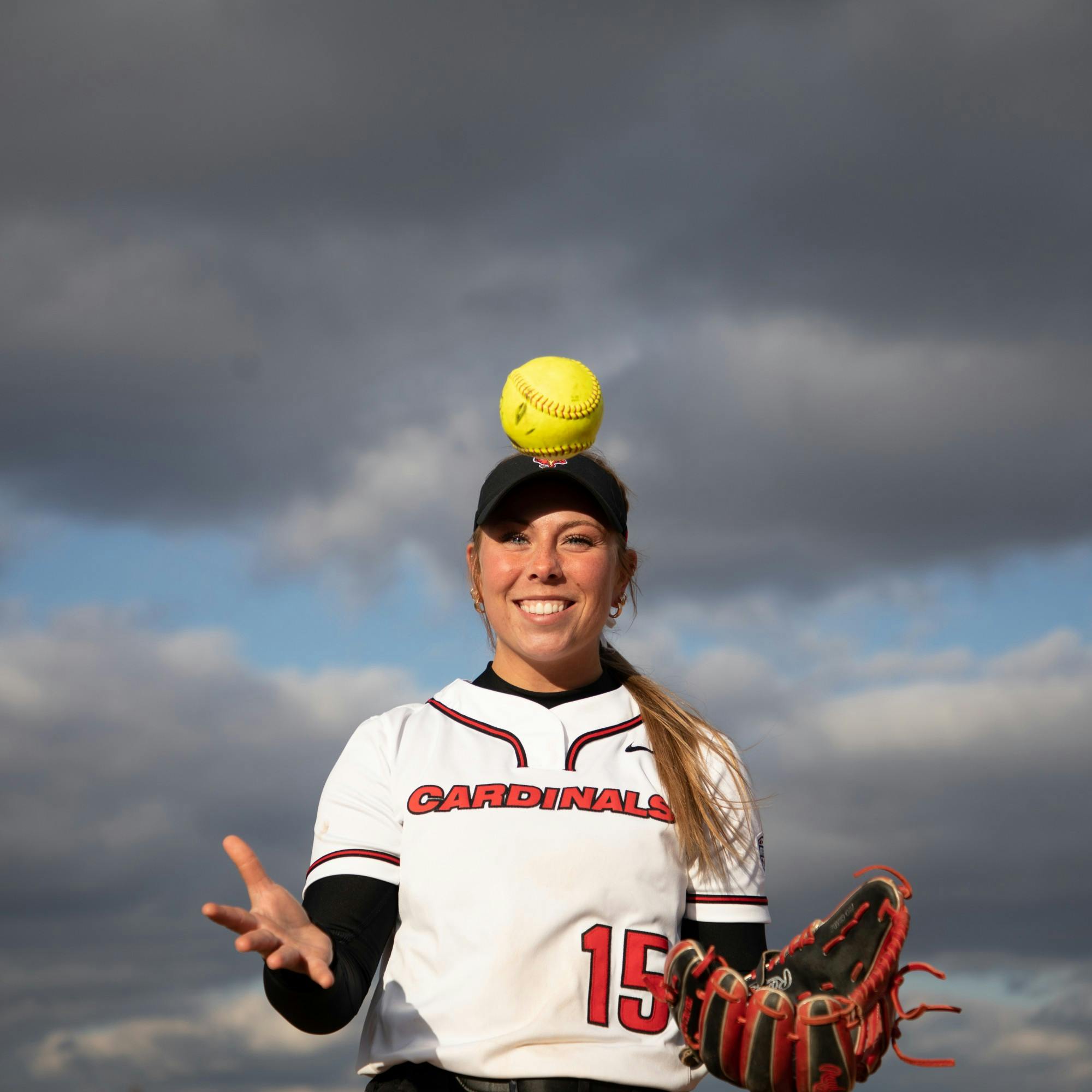 Junior infeilder Haley Wynn poses for a photo after Ball State Softball's win over Kent State April 1 at the First Merchants Ballpark Complex. Eli Houser, DN
