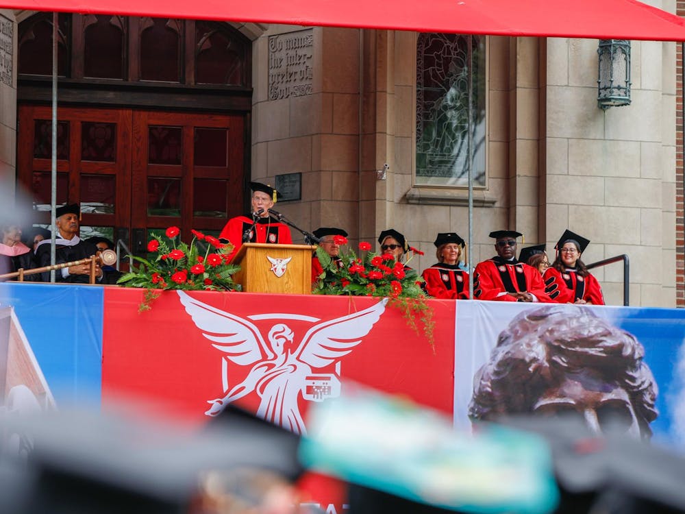 Ball State University President Mearns recognizes all seniors as graduated during commencment May 4 at The Quad. Andrew Berger, DN