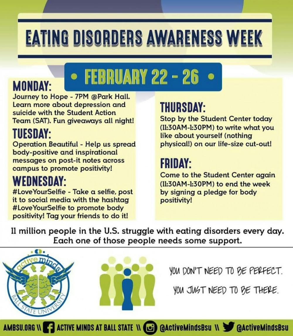 <p>This week, Feb. 22-27, is National Eating Disorder Awareness Week. The Counseling Center and Active Minds are hosting events to spread awareness. <em>PHOTO COURTESY OF ACTIVE MINDS</em></p>