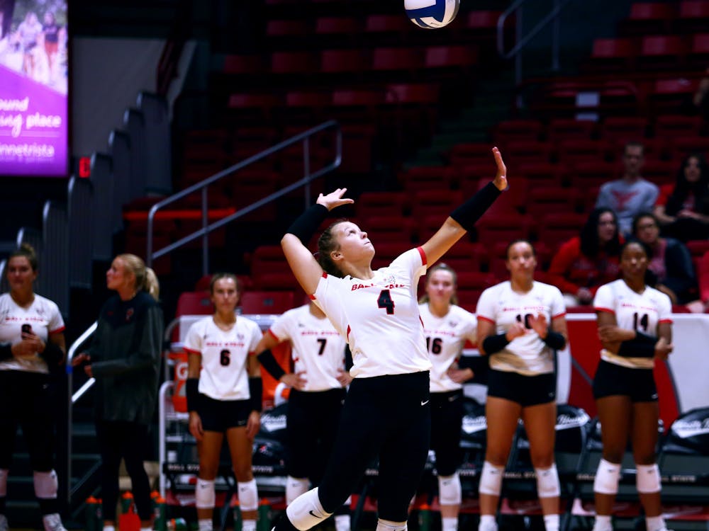 Sophomore defensive specialist Paige Busick serves the ball against The University of Oklahoma Aug. 26 at Worthen Arena. Mya Cataline, DN