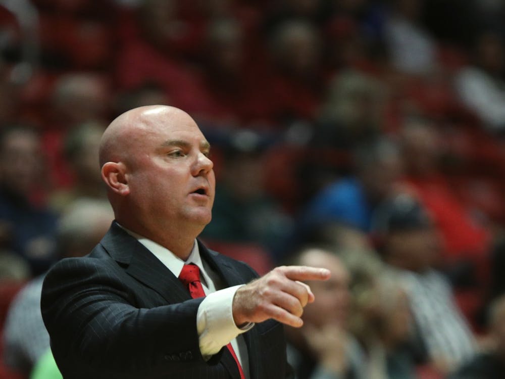 Men's basketball head coach Michael Lewis coaches from the sidelines during the second half of Ball State's exhibition game against DePauw Oct. 29 at Worthen Arena. Lewis was announced as Ball State head coach March 25, 2022. Amber Pietz, DN