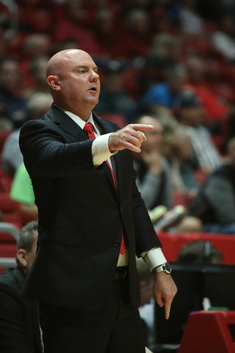 Men's basketball head coach Michael Lewis coaches from the sidelines during the second half of Ball State's exhibition game against DePauw Oct. 29 at Worthen Arena. Lewis was announced as Ball State head coach March 25, 2022. Amber Pietz, DN
