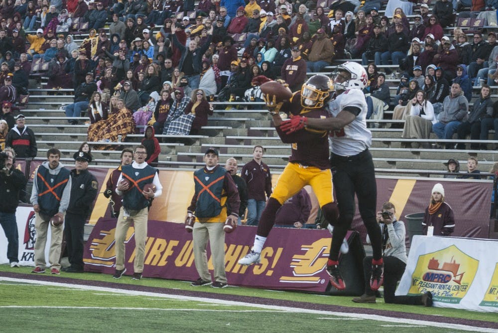 With 1:37 left on the clock and Ball State trailing 24-21, Central Michigan junior cornerback Amari Coleman intercepts a pass intended for Ball State freshman Damon Hazelton Jr. to seal the Chippewas win. Sophomore Cardinals quarterback Riley Neal threw two interceptions in the loss. DN//Colin Grylls