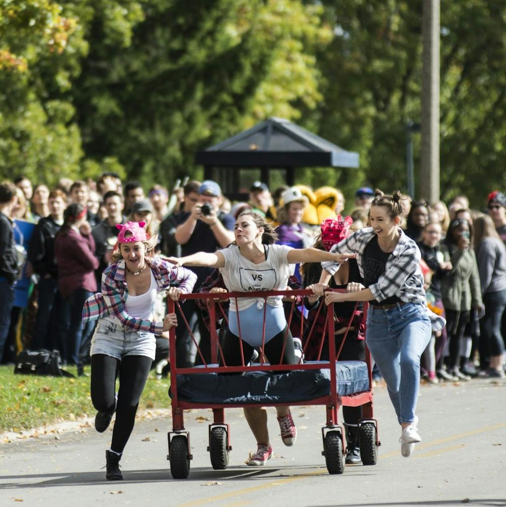 The annual Ball State Bed Races took place on Oct. 21 on Riverside Ave. for Homecoming Week. Samantha Brammer, DN File