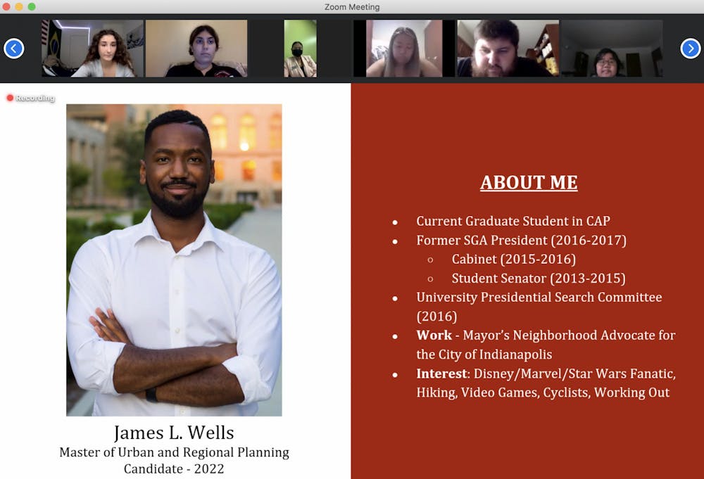<p>James Wells introduces himself to senators at the Sept. 2 SGA meeting. Wells was voted into the at-large caucus two weeks before he introduced a resolution for Delaware County to adopt a vote center model for elections. <strong>Grace McCormick, Screenshot Capture.</strong></p>
