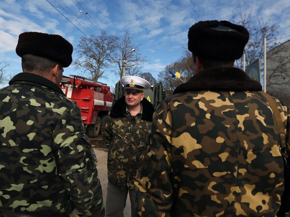 Ukrainian Col. Igor Bedzay gives instructions to his soldiers in Crimea, Ukraine on Monday, March 17, 2014. (Sergei L. Loiko/Los Angeles Times/MCT)