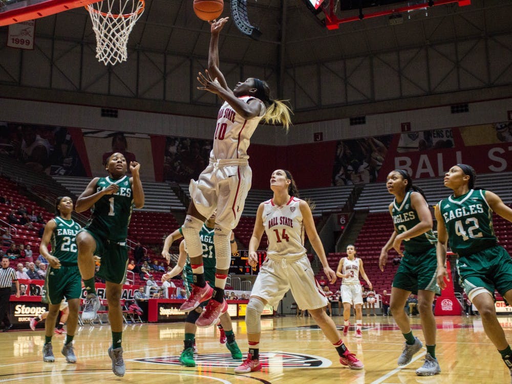 Ball State guard Calyn Hosea shoots a layup during the game against Eastern Michigan on Jan. 18 in Worthen Arena. The Cardinals won 78-49. Grace Ramey // DN