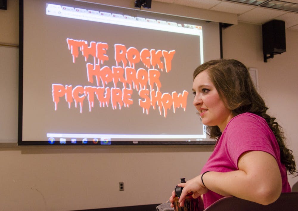 <p>Elizabeth Bolinger sits in Carmichael Hall room 203, waiting for "Rocky Horror Picture Show" auditions to begin. Bolinger, a freshman public relations major, tried out for the role of Janet Weiss. DN PHOTO BREANNA DAUGHERTY </p>