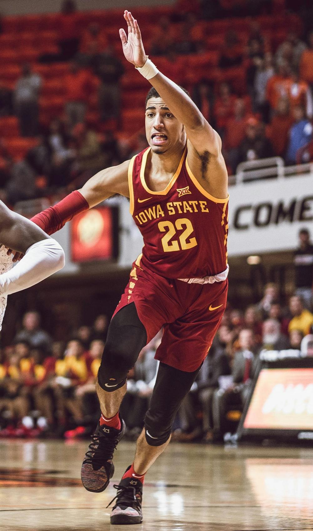 <p>Indiana Pacers guard Tyrese Haliburton competes for the Iowa State Cyclones against the Oklahoma State Cowboys Jan. 2, 2019. Haliburton was traded to the Pacers from the Sacrmento Kings Feb. 8. <em><strong>Photo Credit: Courtney Bay/OSU Athletics</strong></em></p>