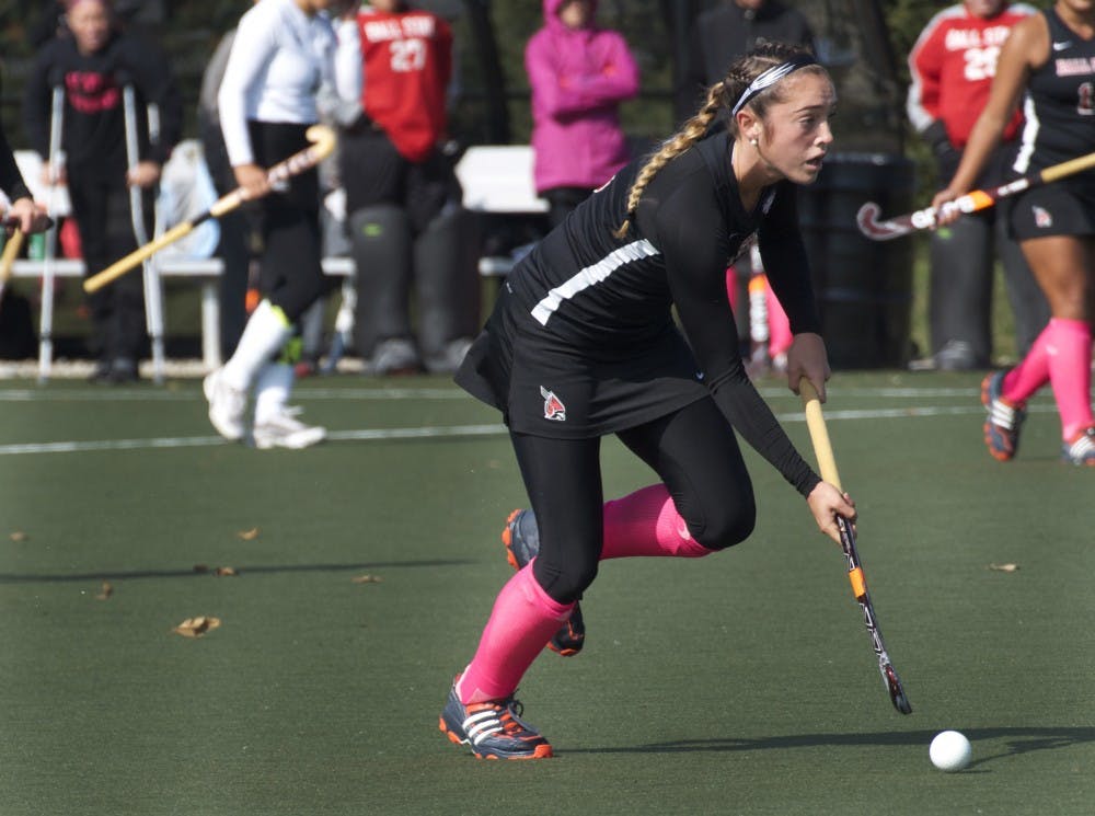 Ball State freshman Lexi Kavanaugh advances the ball up the field against Ohio University on Oct. 26 at the Briner Sports Complex. The Cardinals will travel to Indiana University for a match beginning at 1 p.m. Sunday. DN PHOTO MARCEY BURTON