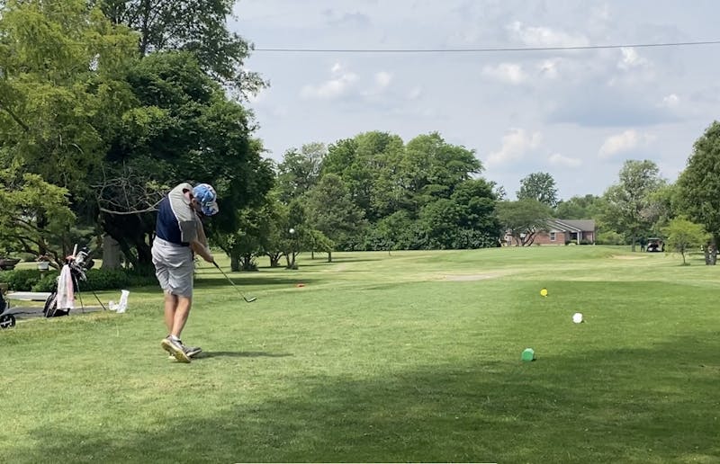 Delta High School's Joseph Edwards tees off at High School Boy's Golf Sectional 16 at Hickory Hills Golf Club in Randolph County, Indiana, June 6, 2022. The Eagles finished second in the Sectional, advancing to Regionals. (Tilmon Clark)