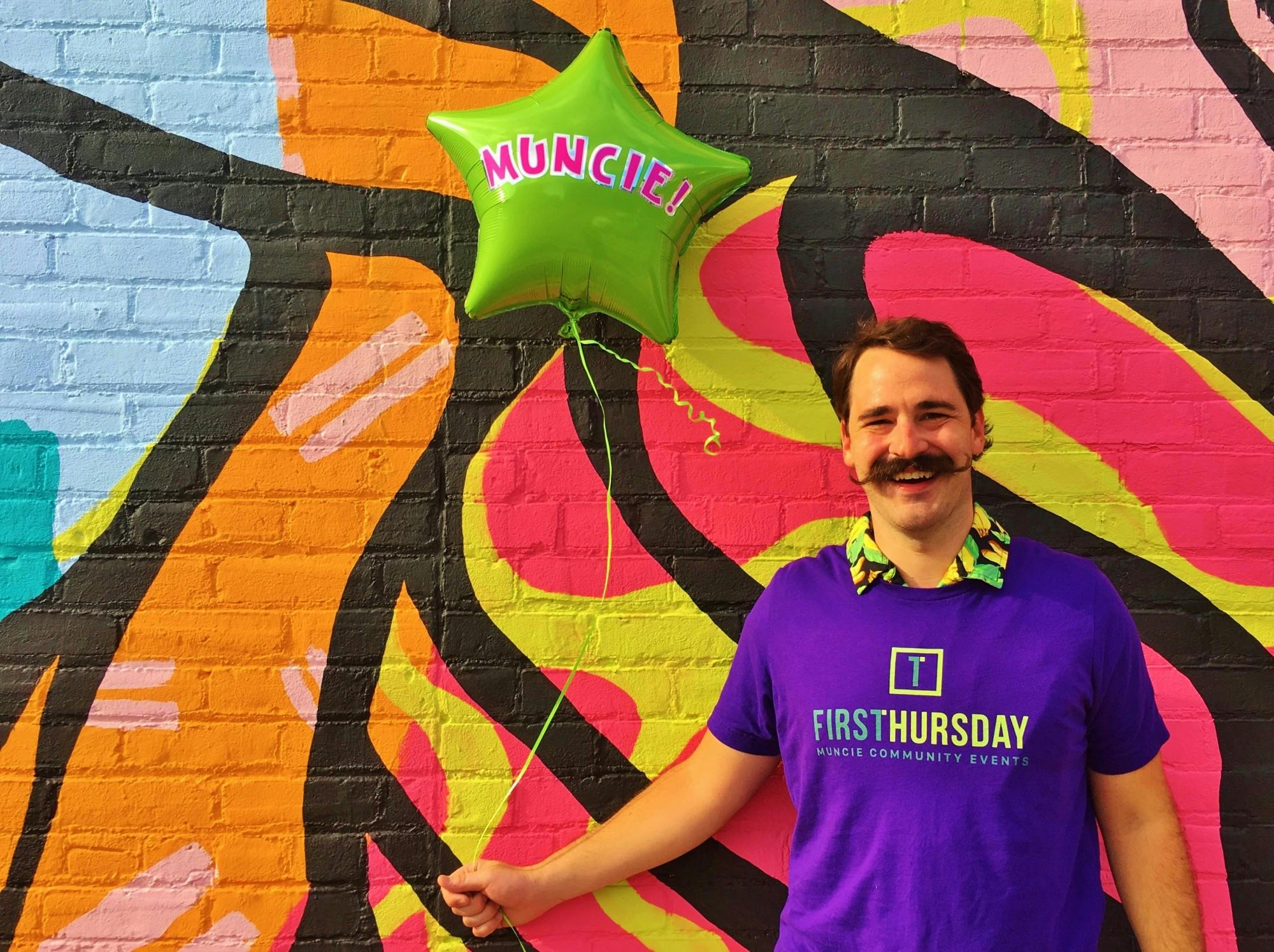 Artist Ben Fulcher poses with a balloon for Muncie's First Thursday event. The event went virtual for the months of April and May amid COVID-19 restrictions. Natalie Phillips, Photo Courtesy