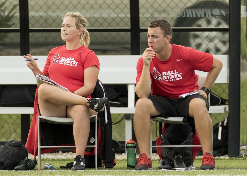 <p>Lauren Arnold and Steve Shelton will be the new assistant soccer coaches at Ball State. The Cardinals are 4-0-1 and will play in Northridge, California, on Friday. <em>Ball State Athletics // Photo Provided</em></p>