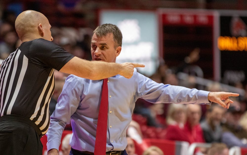 <p>Ball State Head Coach James Whitford discuss a play during the game against Loyola University Chicago on Dec. 3, &nbsp;2019, in John E. Whitford is entering his seventh season with the Cardinals. <strong>Jaden Whiteman, DN</strong></p>