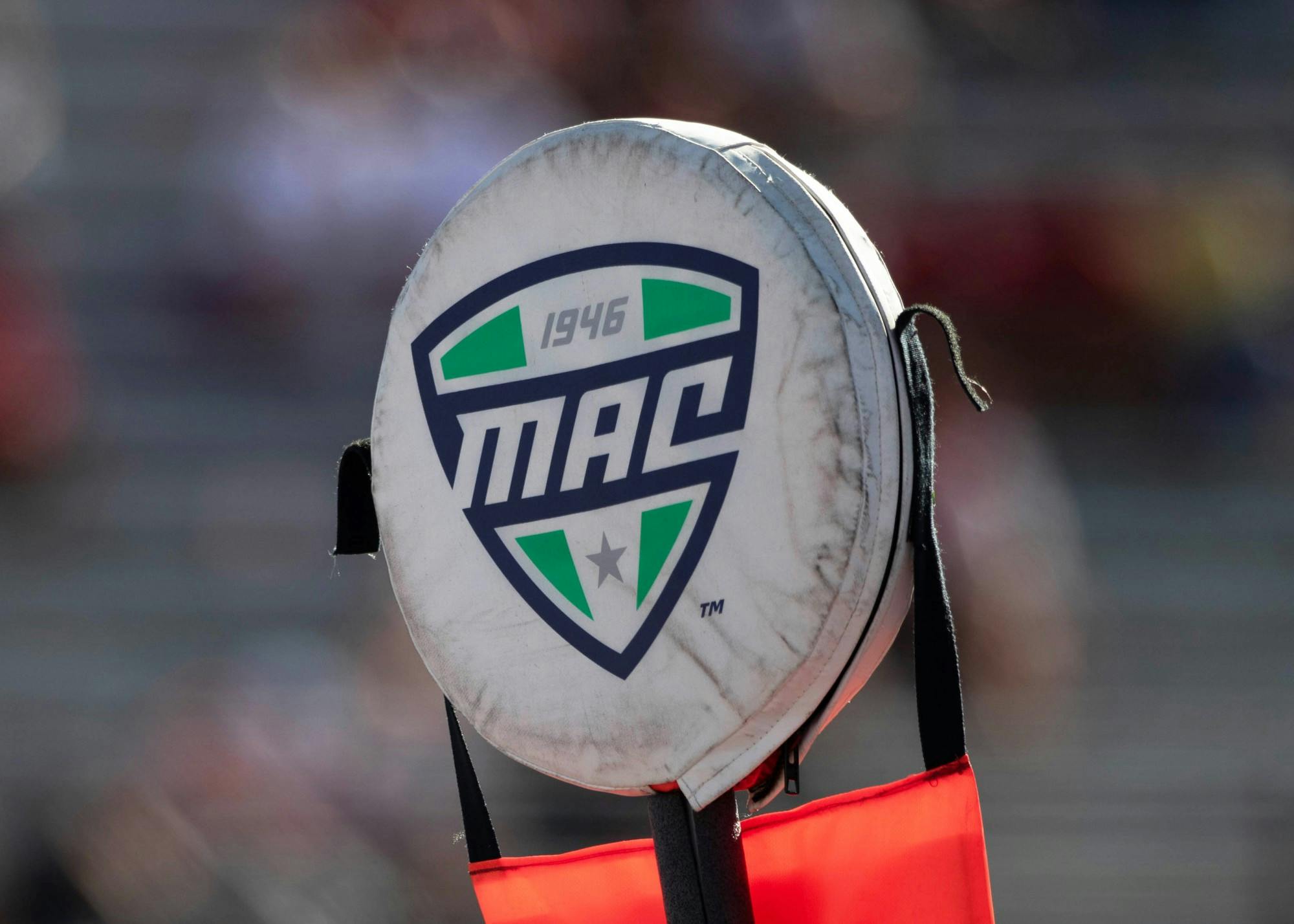 The Mid American Conference yard marker stands on the sideline Sept. 14, 2019, at Scheumann Stadium. The MAC met on Saturday, Sept. 19, 2020, to discuss the possible return of the college football season after other conferences planned to restart their season after canceling. Jacob Musselman, DN