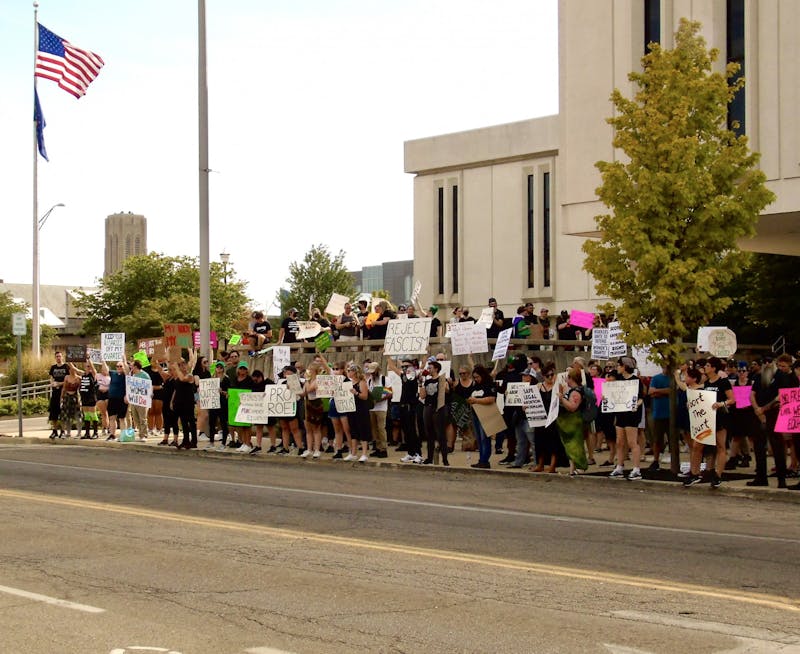 Peaceful pro-life protesters gather at the Delaware County Building July 4