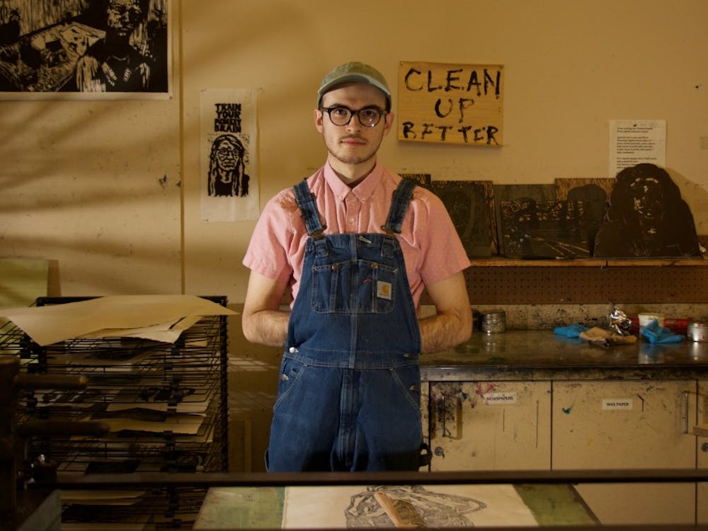 Junior Teddy Lepley is a Printmaking major at Ball State University, using his free time on Sunday to catchup on his artwork in the studio on February 25. Carlee Ellison, Madi Grosh, Eric Pritchett, Hannah Perry, DN