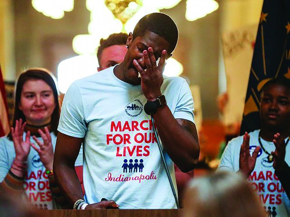 Freshman business adminstration major Brandon Warren speaks during the Indianapolis March For Our Lives event March 24, 2018. Warren’s organization, We LIVE, will host the 2019 Indianapolis March For Our Lives. Brandon Warren, Photo Provided. 