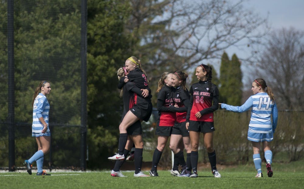 <p>The Ball State soccer team started their season off with a double-header on March 19 at the Briner Sports Complex. Ball State won both matches&nbsp;against Spring Arbor, 3-0, and Tiffin University 5-0. DN PHOTO BREANNA DAUGHERTY</p>