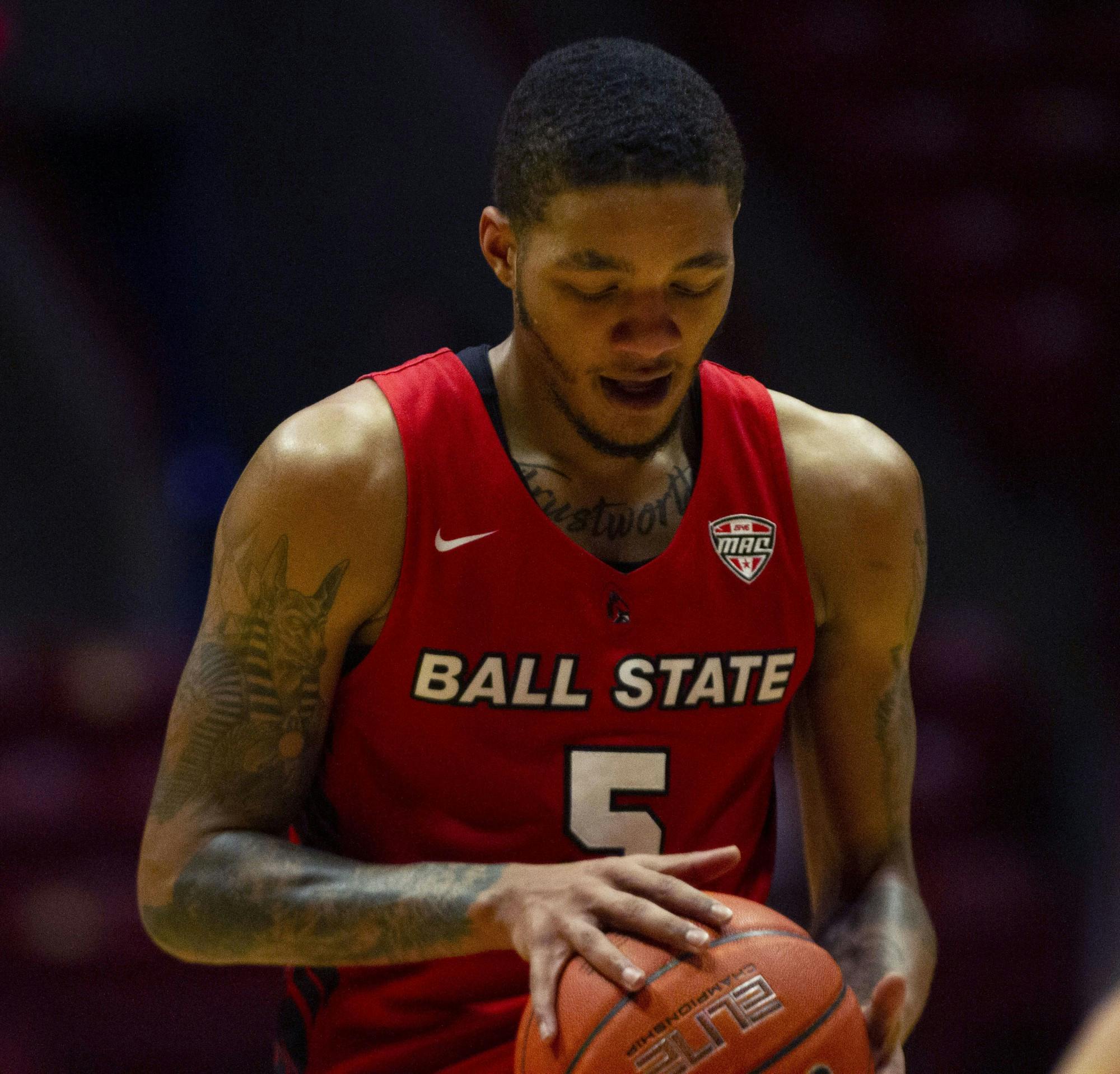 Senior guard Ishmael El-Amin preparing for a free throw Feb. 27, 2021, in John E. Worthen Arena. The Cardinals won 97-91 against the Chippewas. Grace Walton, DN