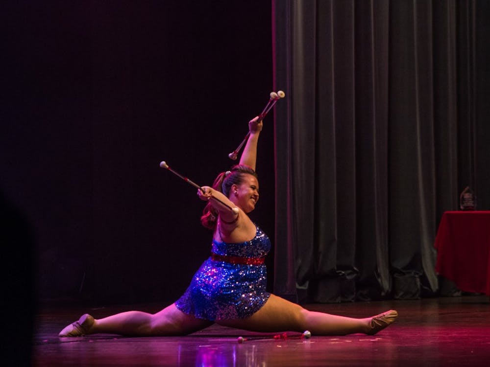 Sarah Hirschbeck performs a baton routine to "Spider-man" at the annual Talent Search at Emens Auditorium. Hirschbeck won in the freestyle category and overall, winning a total of $1,000 in scholarship money. Reagan Allen // DN