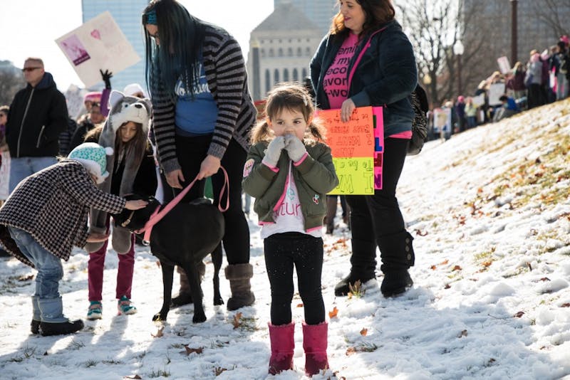 Community members gathered for the Annual Women's March on Jan. 20 at American Legion. After listening to speakers, citizens marched through the Circle Monument to the Indianapolis Statehouse.&nbsp;