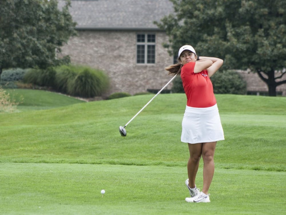 Manon Tounalom tees off at hole 8 during the Cardinal Classic Sept. 19 at the Players Club. Kaiti Sullivan, DN File