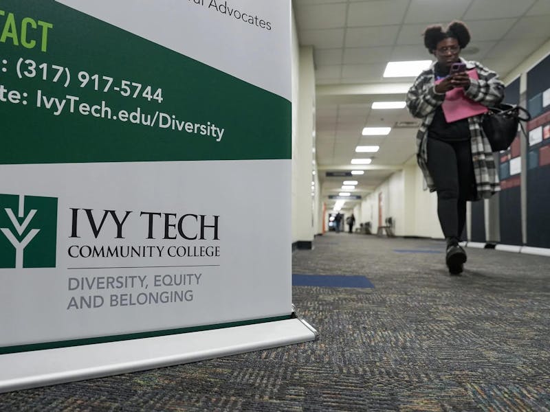 A person walks past Ivy Tech’s Center for Intercultural Excellence on Feb. 11, 2025, at Ivy Tech’s Lawrence campus. The college announced that its office of diversity, equity and belonging, which is housed in the center, will close mid-March of this year. Credit: Jenna Watson/Mirror Indy