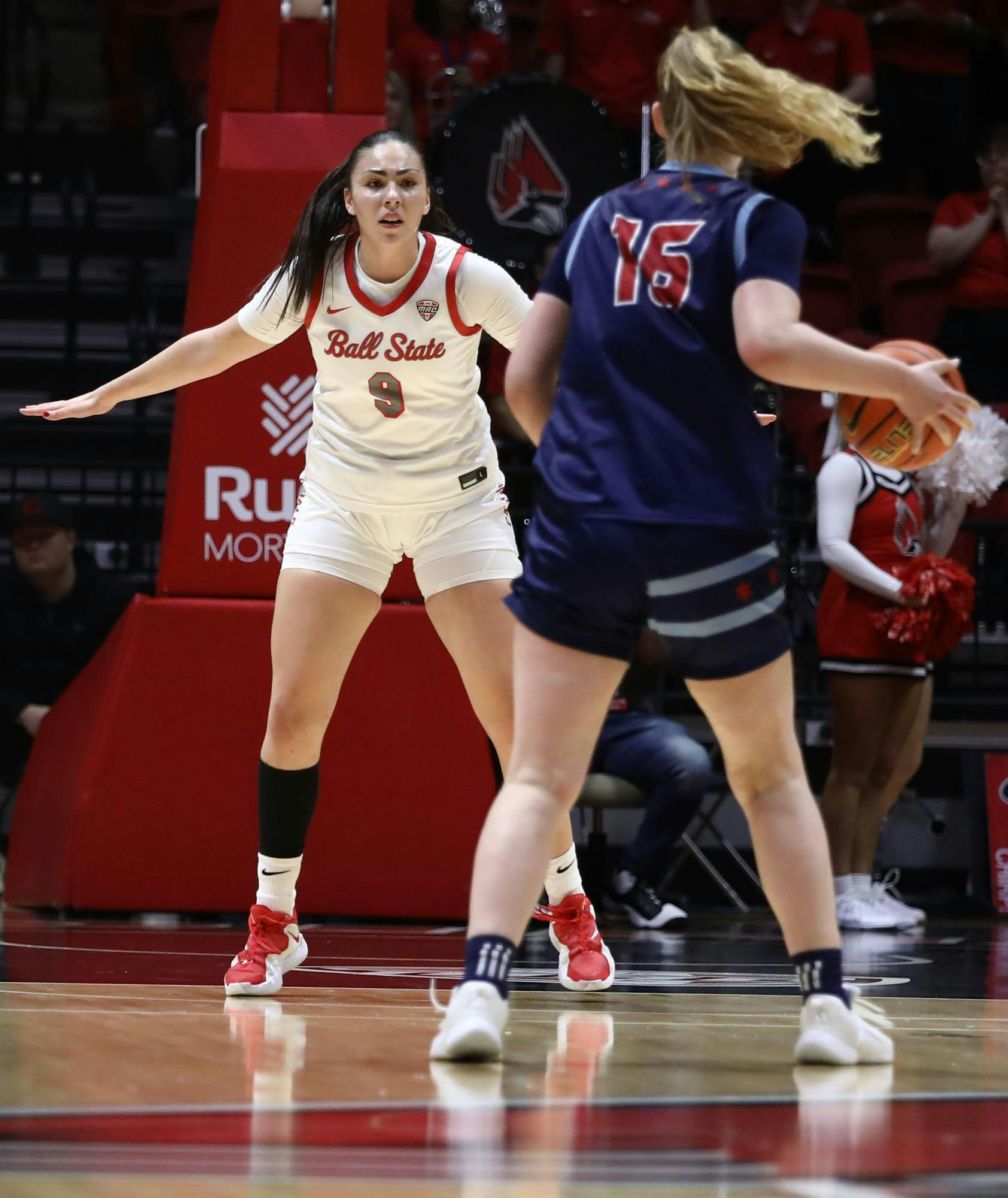Freshman Alba Caballero guards No. 15 from UIC Nov. 24 at Worthen Arena. Caballero has played a total of  100 minutes this season. Reagan Sexton-Godsey, DN