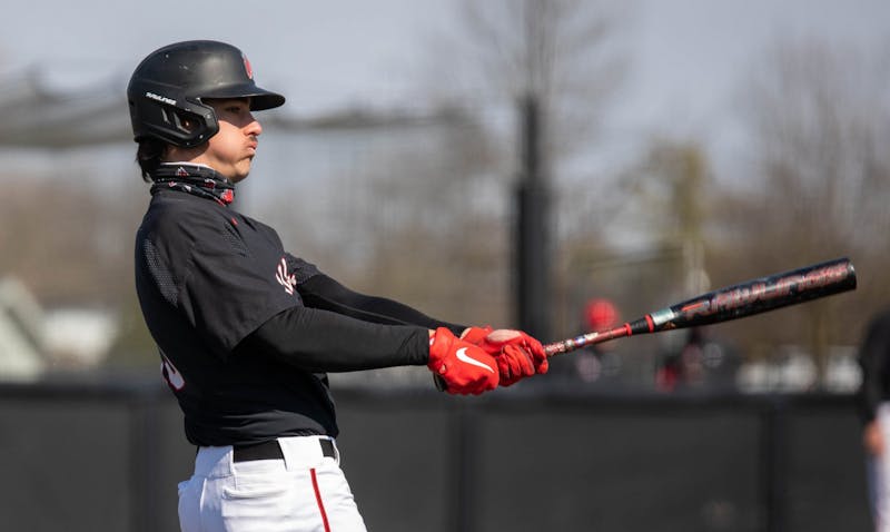 Junior first baseman Trenton Quartermaine reacts after missing the ball April 3, 2021, at Ball Diamond at First Merchants Ballpark Complex. Ball State won their first game of the day 10-1 against the Bulldogs. Jaden Whiteman, DN