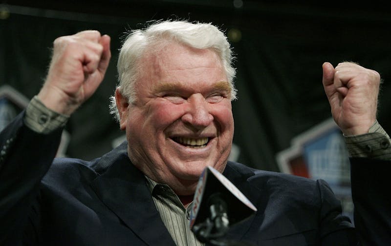 Broadcaster and former coach John Madden celebrates his selection to the NFL Hall of Fame during a press conference Feb. 4, 2006, at the Renaissance Center in Detroit, Michigan. (Jonathan Daniel/Getty Images/TNS)