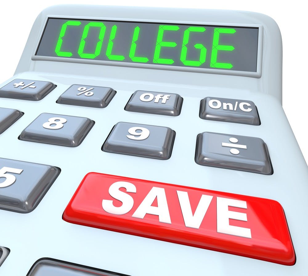Save for College is the message on this calculator displaying the words to encourage you to increase your savings to pay for your or your children's future education to earn an advanced school degree