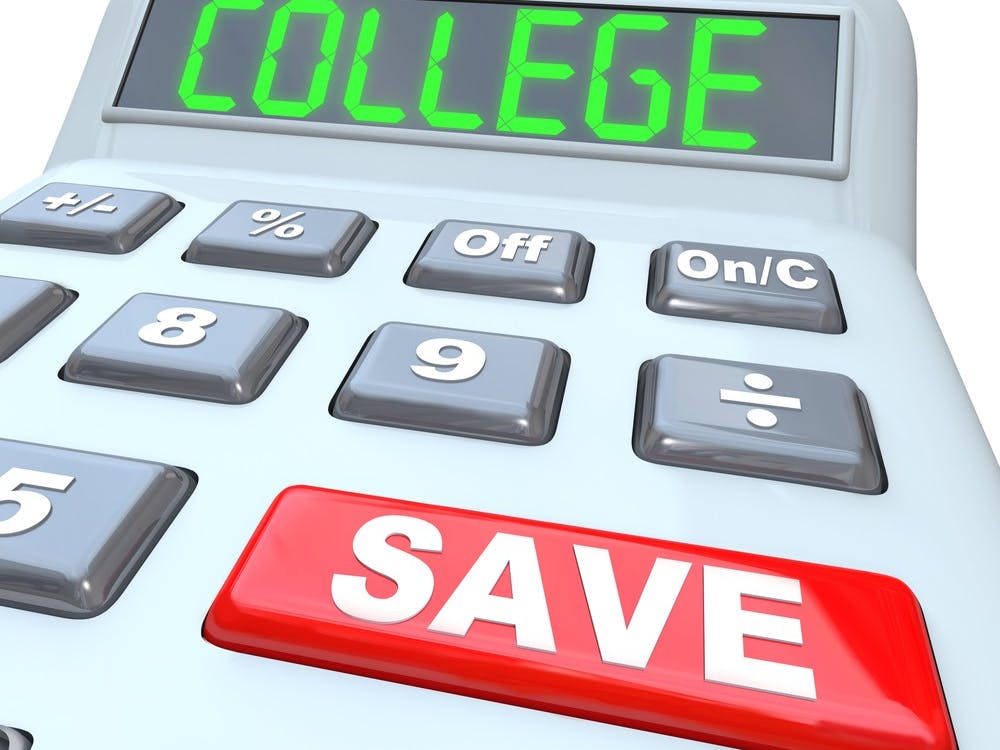 Save for College is the message on this calculator displaying the words to encourage you to increase your savings to pay for your or your children's future education to earn an advanced school degree