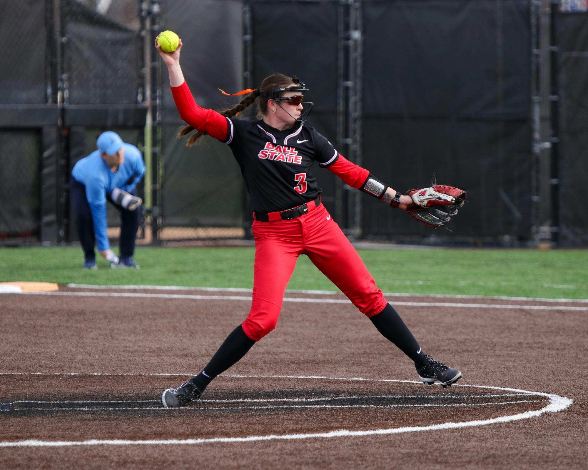 Ball State sophomore right-handed pitcher Breanna Severino pitches the ball March 24 at Ball State Softball Stadium. Severino has pitched 24.2 innings this season. Adam Jones, DN