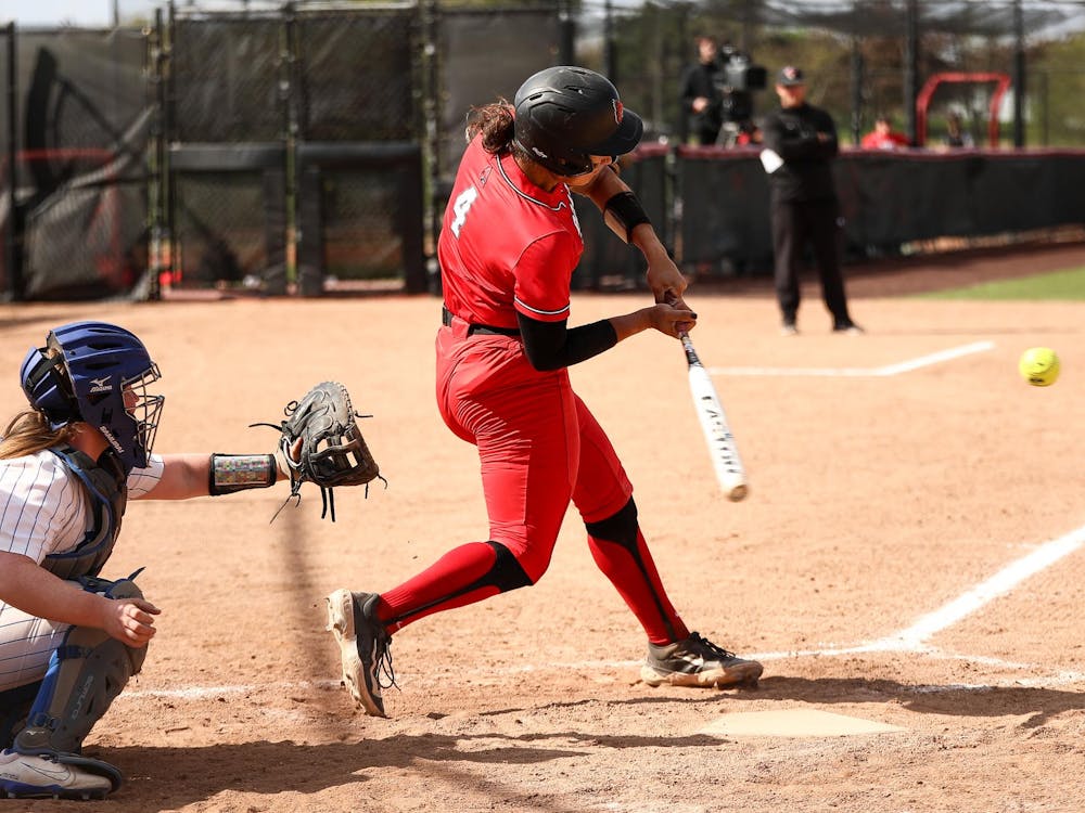 Senior McKayla Timmons swings for a pitch against Buffalo April 26 at Ball State Softball Stadium. Andrew Berger, DN