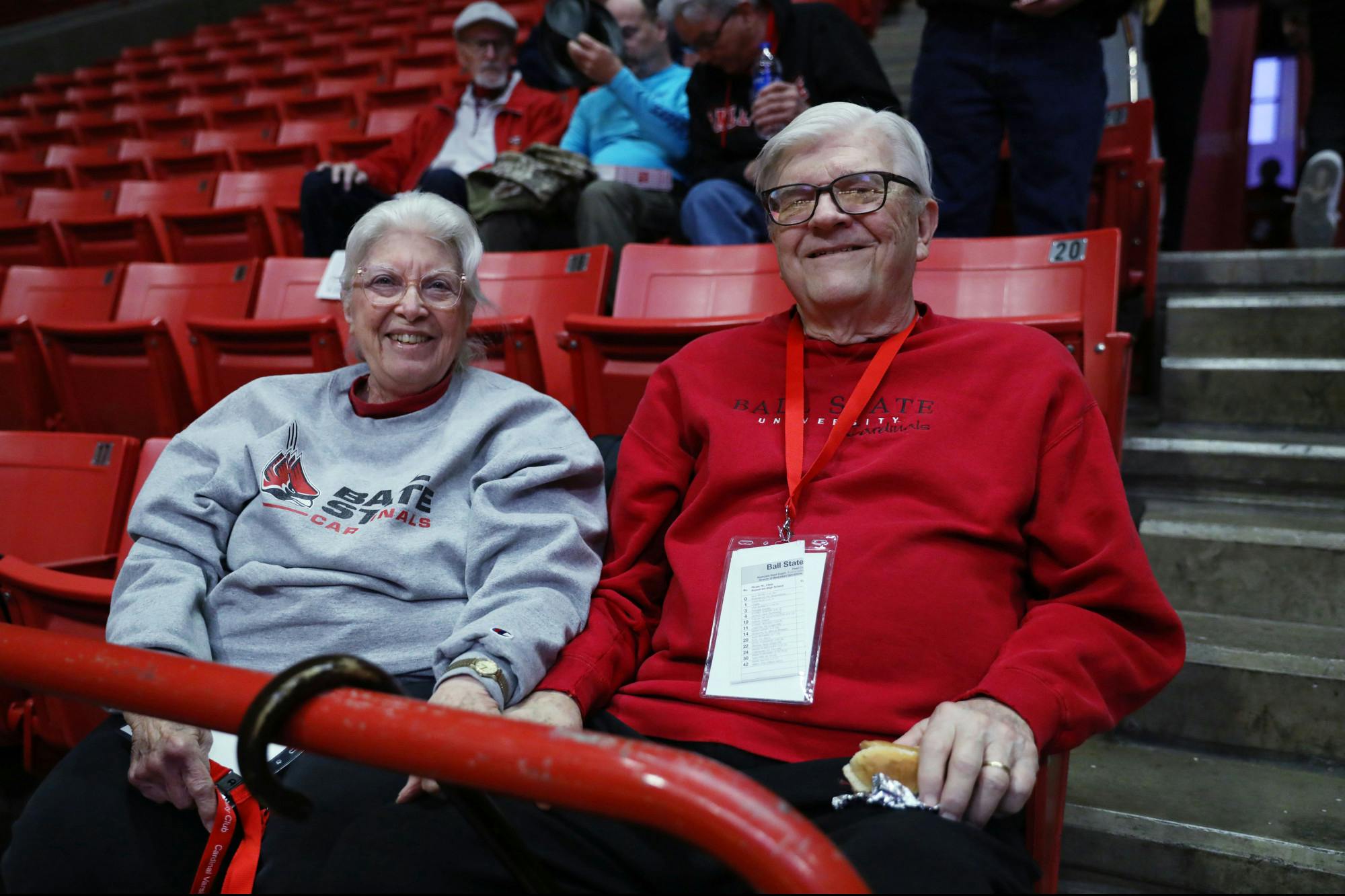 Carol and Clarence Casazza sit in the stands before a game between Ball State and Belmont in the WNIT Tournament March 16 at Worthen Arena. Amber Pietz, DN