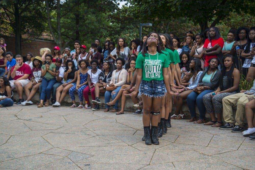 <p>National Pan-Hellenic Council’s sororities and fraternities participated in their first event of the semester. Yard shows are a common event among NPHC around the country. <em>PHOTO PROVIDED BY DARIUS NORWOOD / MIND OVER MATTER PR</em></p>
