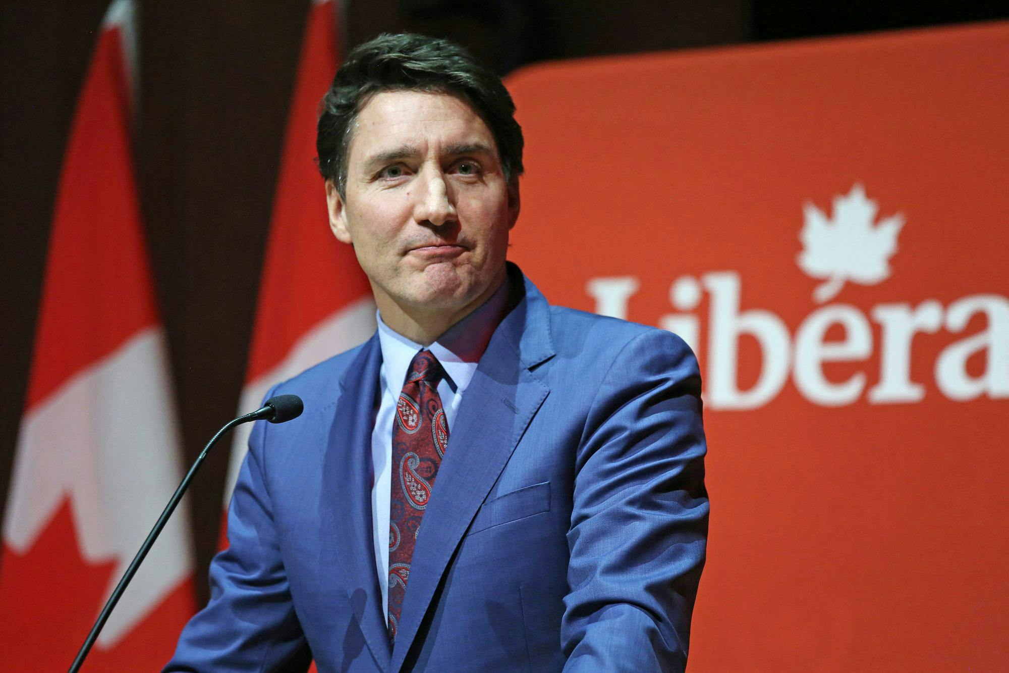 Canada's Prime Minister Justin Trudeau speaks to donors during the Laurier Club Holiday Party at the Canadian Museum of History in Gatineau, Quebec, on December 16, 2024. Dave Chan/AFP via Getty Images/TNS