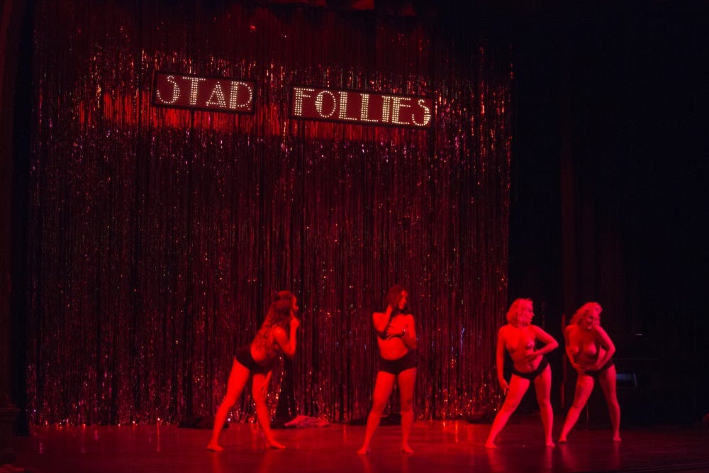 Dancers grace the stage for the Star Follies Burlesque show at Muncie Civic Theatre on Oct. 3. DN PHOTO JORDAN HUFFE
