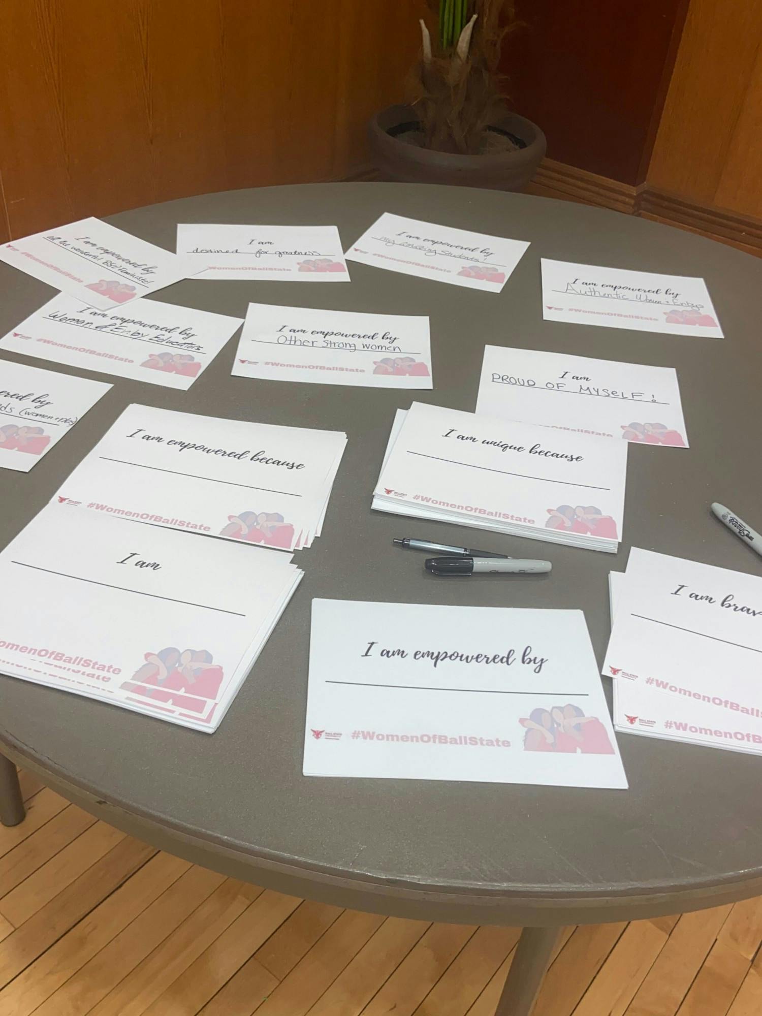 “I Am” statements set out for people to write on at ‘Women of Ball State’ March 23. ‘Women of Ball State’ is an event for Ball State’s Women week. Jamie Strouts, DN