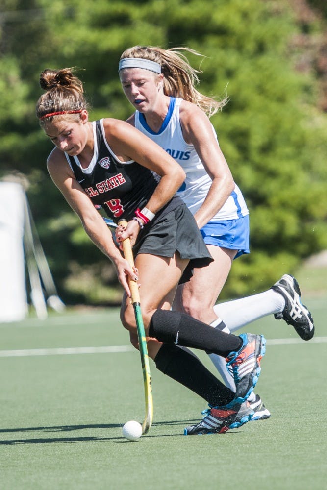 Senior midfielder Tori Widrick makes a push downfield during the game against St. Louis at the BSU Turf field on Sept. 28. DN PHOTO JONATHAN MIKSANEK