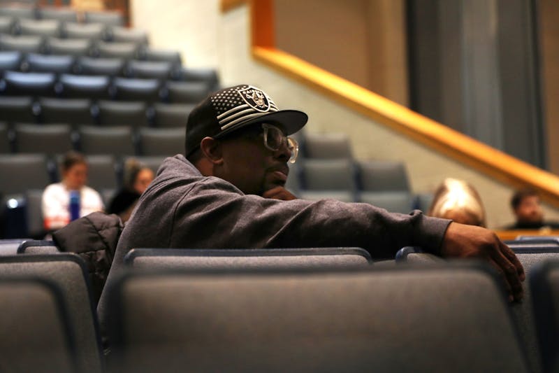  Muncie community member Troy Malone watches a presentation on Juvenile Detention Alternatives Initiative (JDAI) Jan. 19 at the Delaware County Justice Center in Muncie, Indiana. Malone is a part of the Credible Messengers Movement, trying to support the youth in the justice system. Mya Cataline, DN