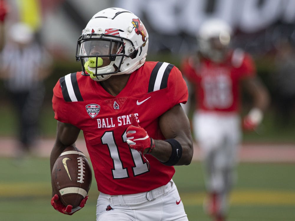 Cardinals fifth-year senior wide receiver Justin Hall runs in the open field on the opening kickoff for a touchdown Oct. 2, 2021, at Scheumann Stadium. The Cardinals beat the Black Knights 28-16. Jacob Musselman, DN