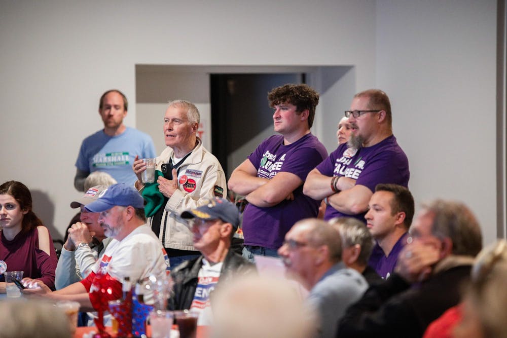 Supporters watch poll results come in durin gelection night Nov. 7 2023 at Republican HQ. Andrew Berger, DN