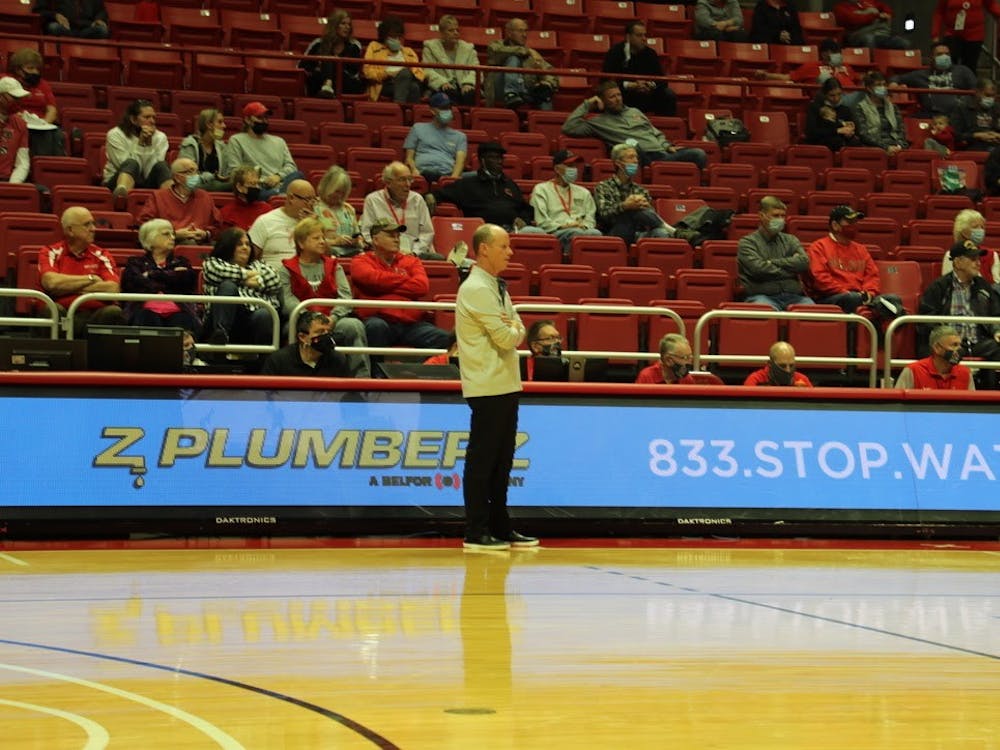 Head Coach Brady Sallee watches his team play Nov. 9, 2021, in John E. Worthen Arena. The Cardinals beat the Panthers 84-75 in overtime. Kyle Smedley, DN