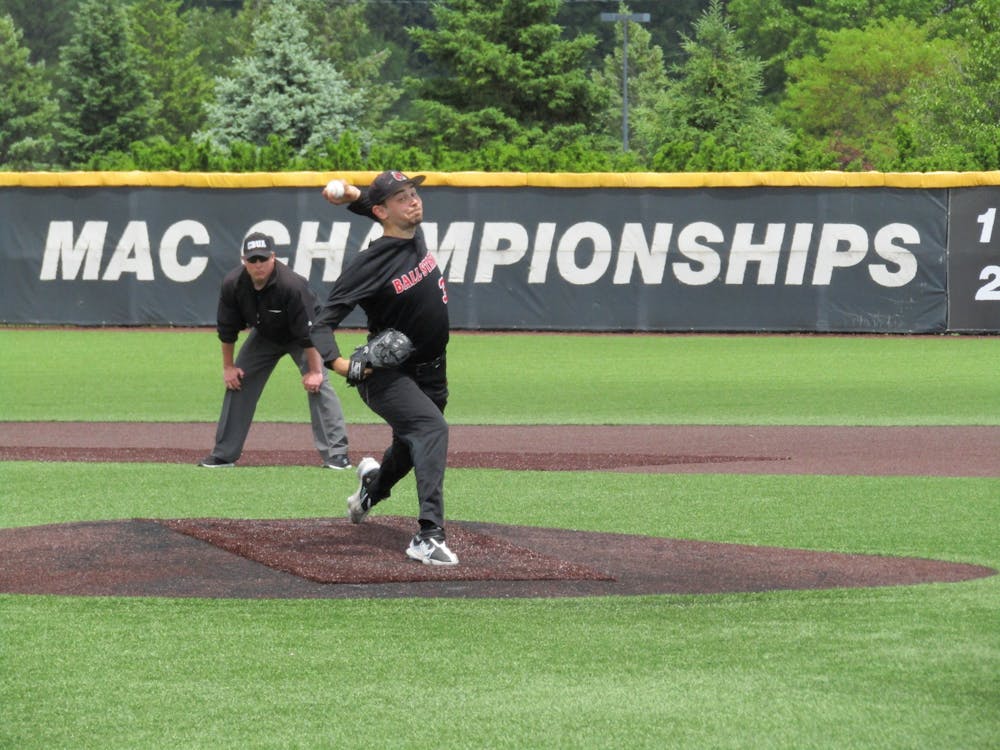 Ball State junior left handed pitcher Tyler Schwietzer delivers a pitch during the Cardinals 9-7 victory over Central Michigan in the 2022 MAC Baseball Championship Tournament in Muncie, Indiana, May 27, 2022. Schwietzer threw 143 pitches in eight innings with nine strikeouts. (Kyle Smedley/DN)