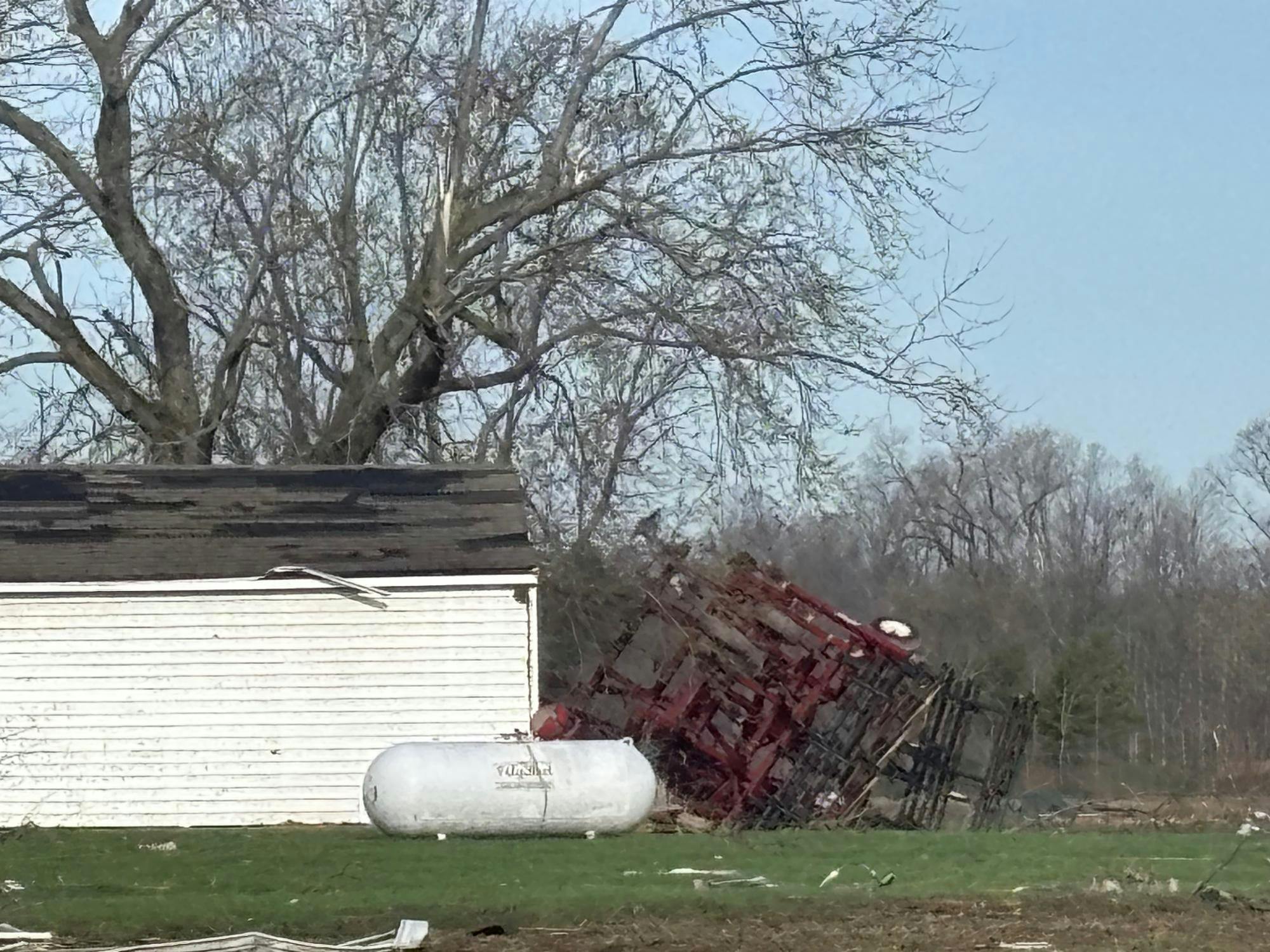 Farm equipment that was flipped during severe weather in the Gaston area.