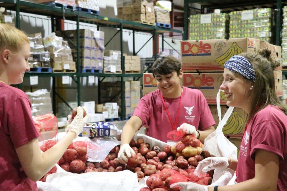 Ball State students volunteer Aug. 14, 2018, at Second Harvest Food Bank in Muncie, IN. Photo provided, Second Harvest Food Bank